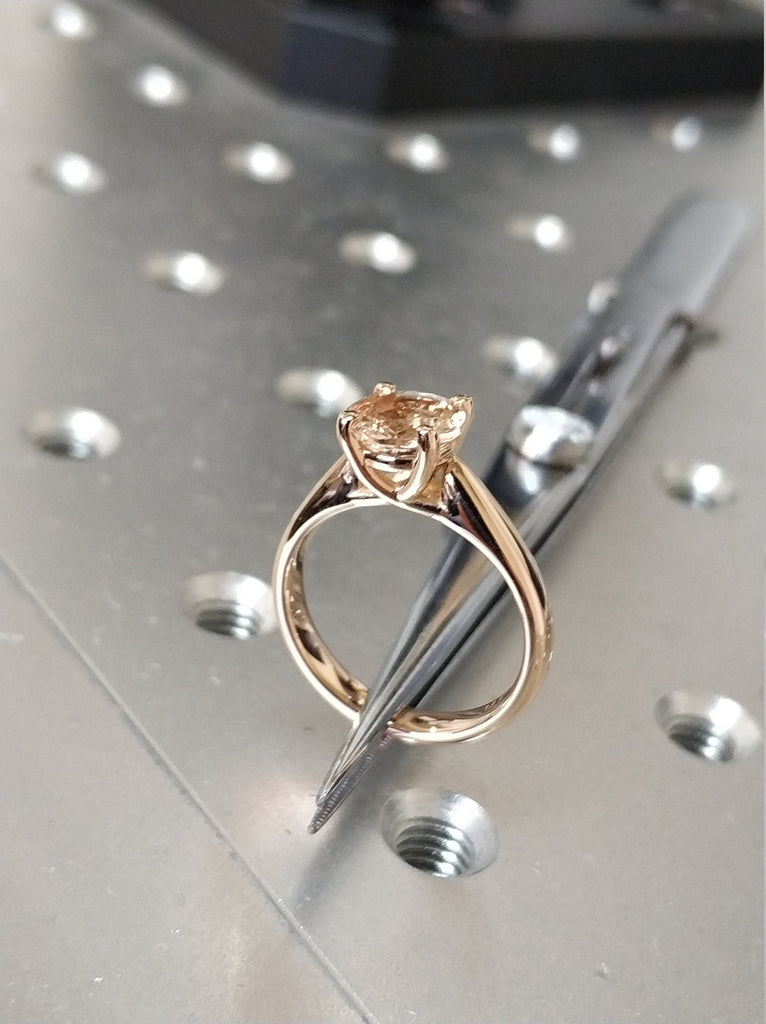 Unique Morganite Engagement Ring Rose Gold Solitaire Ring Unique Tapered Shank Minimalist Anniversary Promise Women - Aine