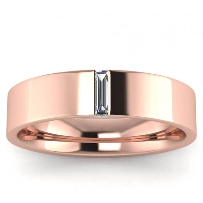 14k rose gold Baguette diamond wedding band (1/10 ct. tw.) flush set baguette, unique band, Stackable Band, Wedding Band, Diamond Stackable