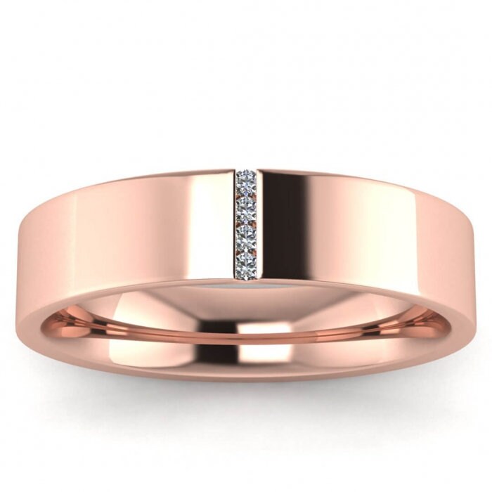 14k rose gold diamond men's ring 5mm, Channel setting, Modern gemstone ring, 14K Rose Gold, Wedding Band