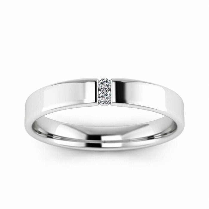 14k white gold diamond bezel ring 3mm, Bezel tension like setting, Gemstone band, Round edges, 14K White Gold, Wedding Band