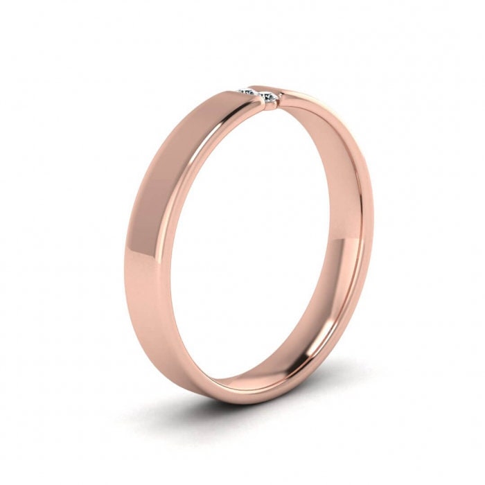 14k rose gold diamond bezel ring 3mm, Bezel tension like setting, Gemstone band, Round edges, 14K Rose Gold, Wedding Band