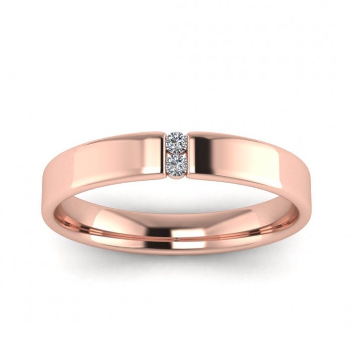 14k rose gold diamond bezel ring 3mm, Bezel tension like setting, Gemstone band, Round edges, 14K Rose Gold, Wedding Band