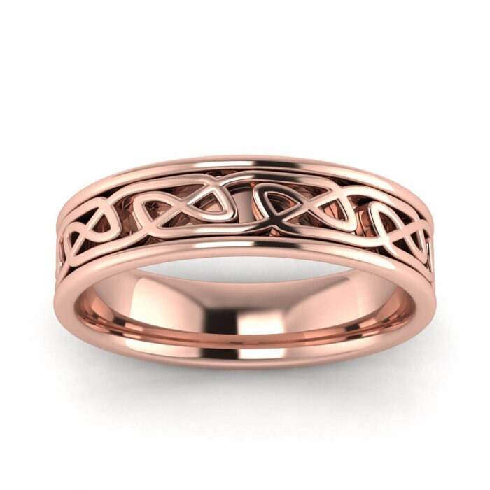 14k rose gold irish ring with endless knot 5mm, Celtic knot, Intertwined, Irish ring, Wedding ring, 14K Rose Gold, Wedding Band