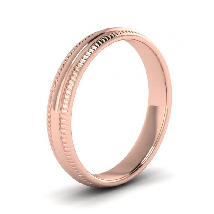 14k rose gold mili milgrain wedding ring 4mm, Domed, Two milgrain, Embelishments on the sides, Comfort fit, 14K Rose Gold, Wedding Band