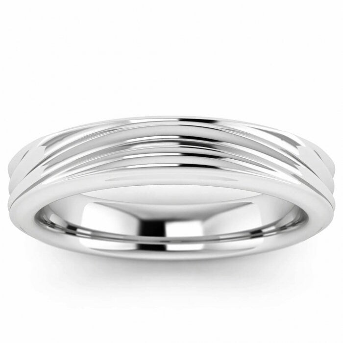 14k white gold wave wedding ring 4.5mm, Wave texture, Wedding band, Beveled edges, 14K White Gold, Wedding Band