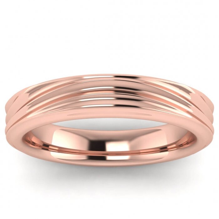 14k rose gold wave wedding ring 4.5mm, Wave texture, Wedding band, Beveled edges, 14K Rose Gold, Wedding Band