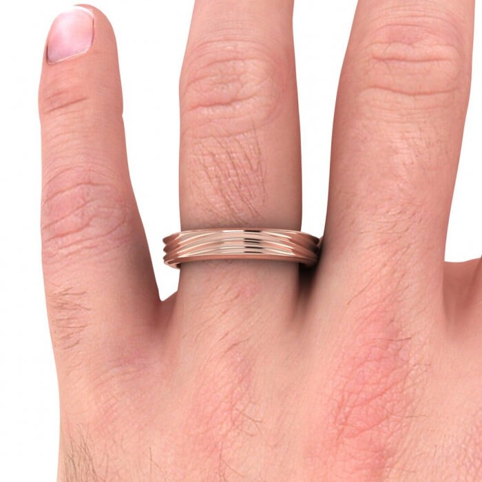 14k rose gold wave wedding ring 4.5mm, Wave texture, Wedding band, Beveled edges, 14K Rose Gold, Wedding Band