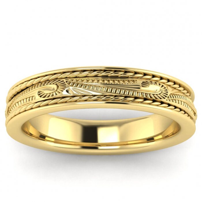 14k yellow gold scroll wedding ring 4.5mm, Engraved, Ropes design, Unique texture, Wedding, Hand engraved, 14K Yellow Gold, Wedding Band