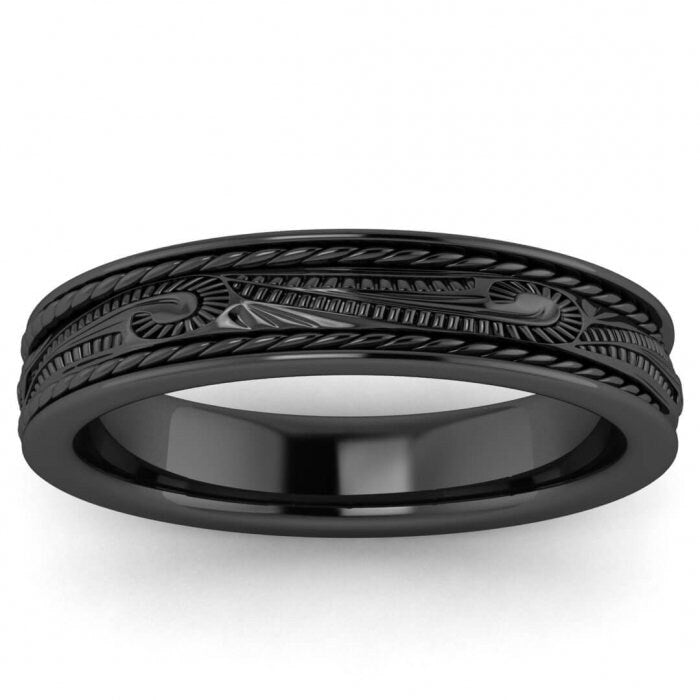 14k black gold scroll wedding ring 4.5mm, Engraved, Ropes design, Unique texture, Wedding, Hand engraved, 14K Black Gold, Wedding Band