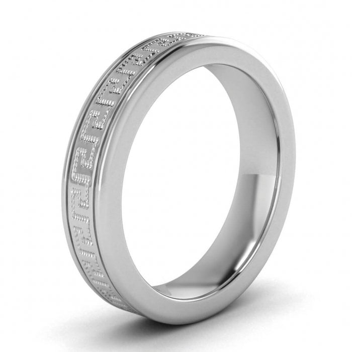 14k white gold zeus greek wedding band 5mm, Greek key engraving, Rounded, Unique wedding ring, 14K White Gold, Wedding Band