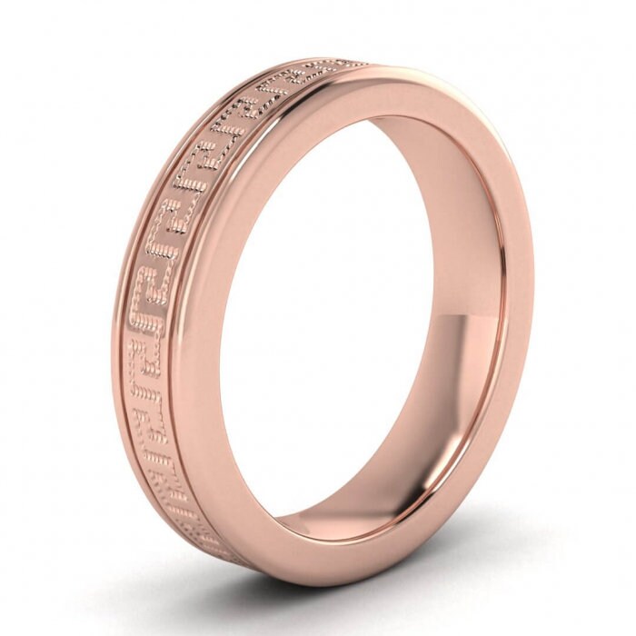 14k rose gold zeus greek wedding band 5mm, Greek key engraving, Rounded, Unique wedding ring, 14K Rose Gold, Wedding Band