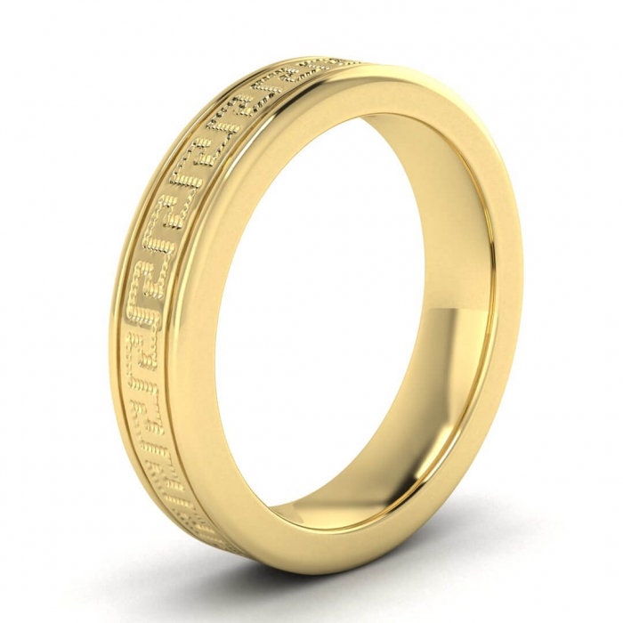 14k yellow gold zeus greek wedding band 5mm, Greek key engraving, Rounded, Unique wedding ring, 14K Yellow Gold, Wedding Band