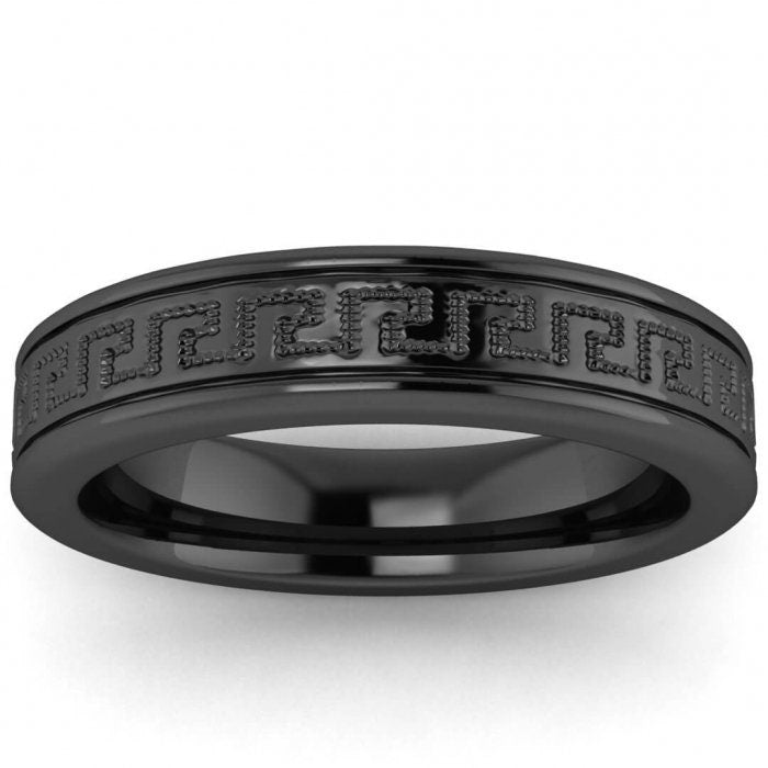 14k black gold zeus greek wedding band 5mm, Greek key engraving, Rounded, Unique wedding ring, 14K Black Gold, Wedding Band