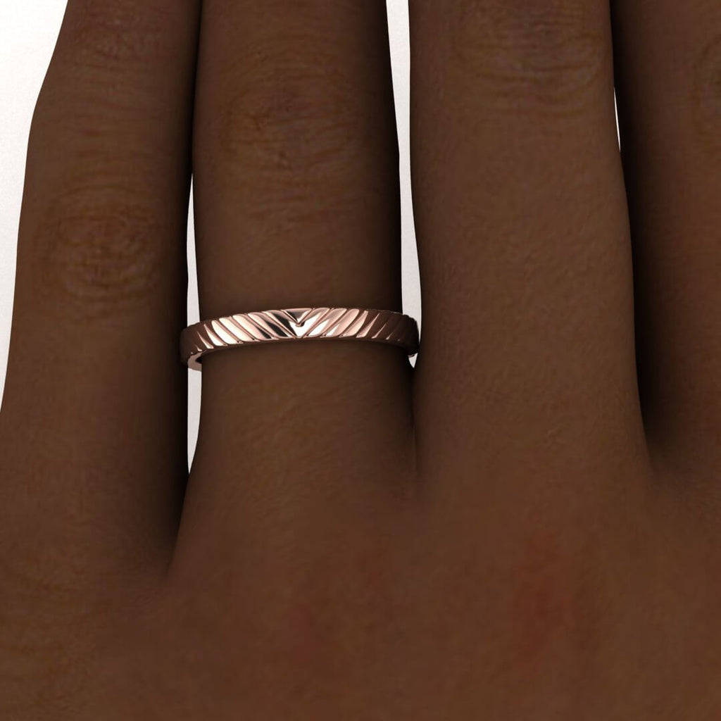 14k rose gold engraved ring, Engraved ring, Triangular center, 14K Rose Gold, Wedding Band