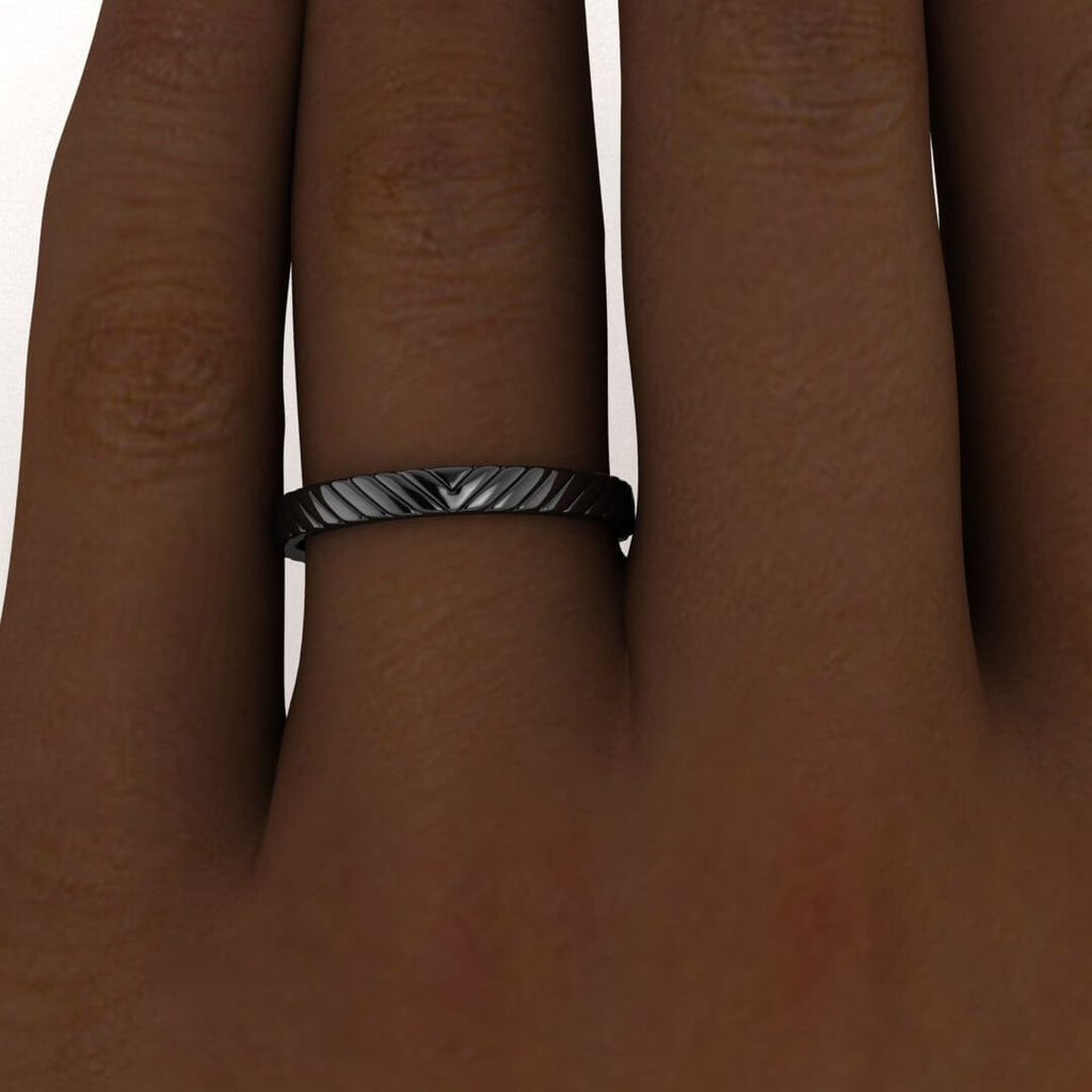 14k black gold engraved ring, Engraved ring, Triangular center, 14K Black Gold, Wedding Band