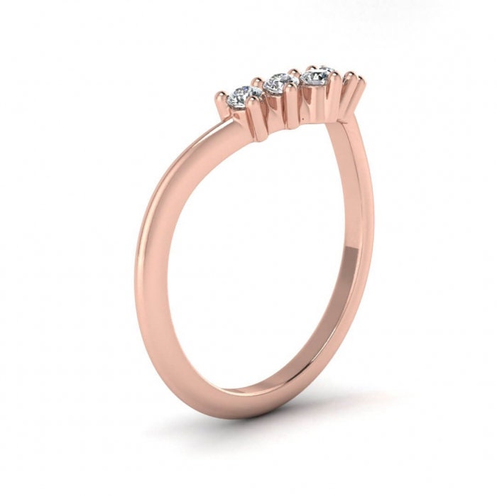 14k rose gold belen curved diamond wedding ring enhancer (1/7 ct. tw.), Curved band, Shared prongs, 14K Rose Gold, Wedding Band