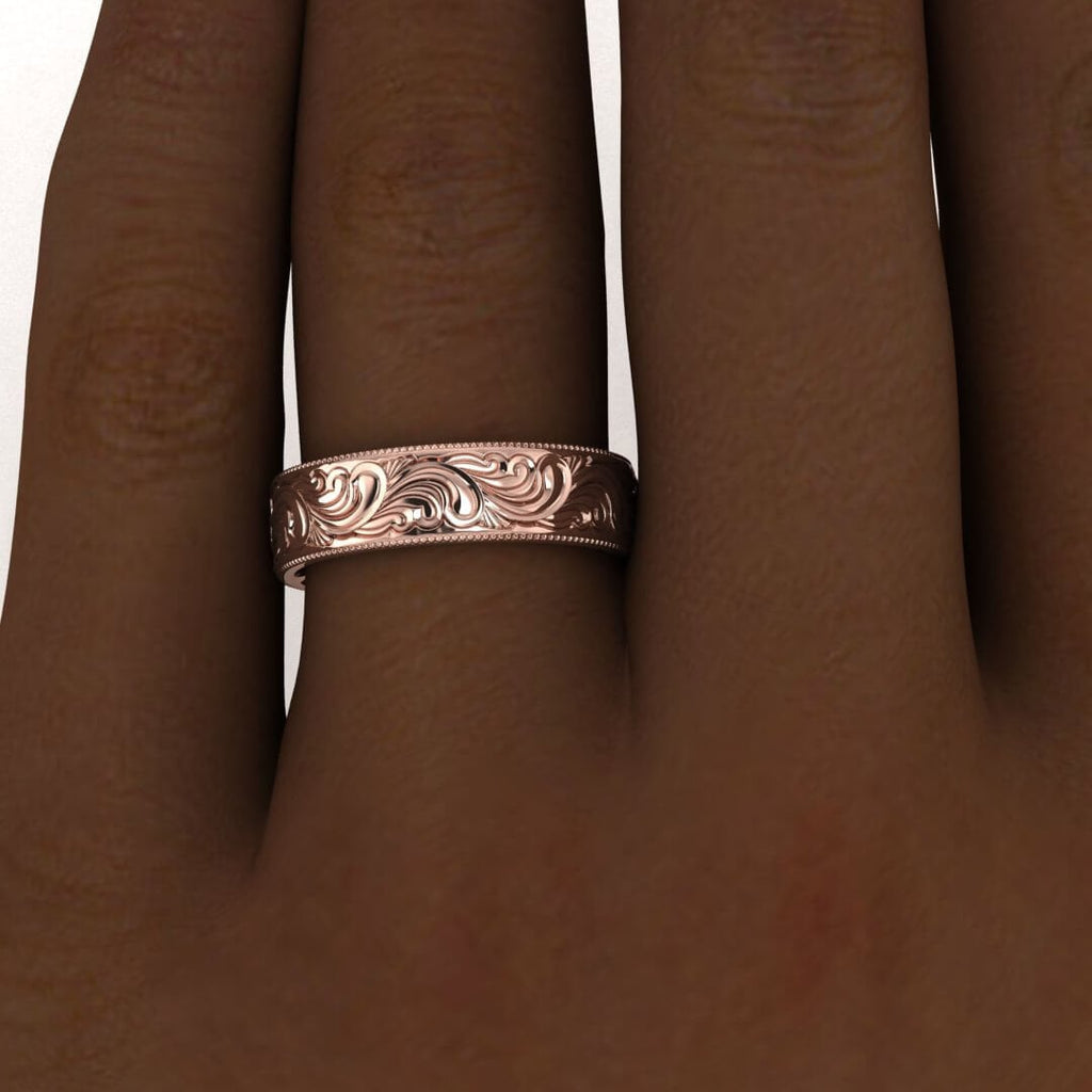 Filigree Band Bridal wedding ring Filigree 14k Rose gold engagement band Vintage Style design Milgrain edge Band Anniversary Band