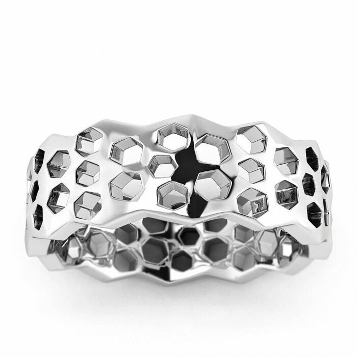 14k white gold honeycomb ring, Honeycomb, Wedding ring, 14K White Gold, Wedding Band, nature wedding band, unique ring