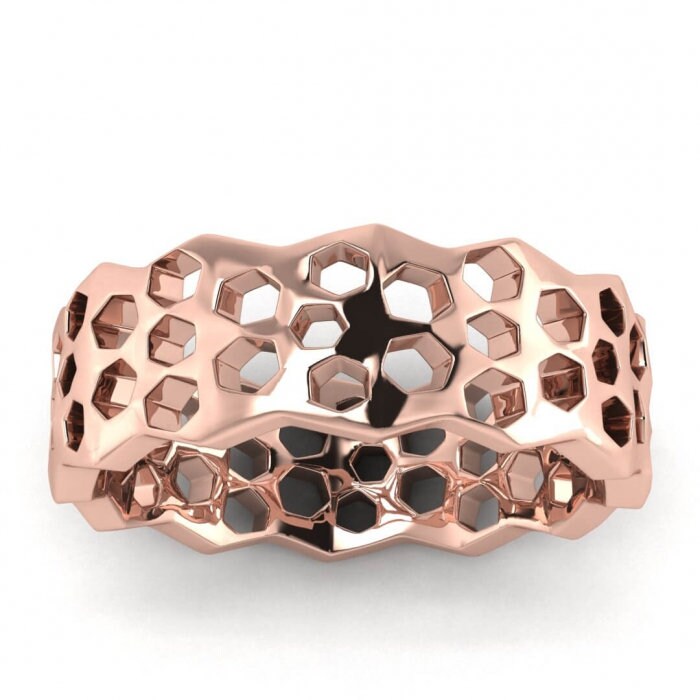 14k rose gold honeycomb ring, Honeycomb, Wedding ring, 14K Rose Gold, Wedding Band