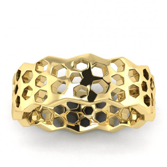 14k yellow gold honeycomb ring, Honeycomb, Wedding ring, 14K Yellow Gold, Wedding Band