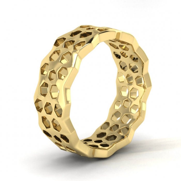 14k yellow gold honeycomb ring, Honeycomb, Wedding ring, 14K Yellow Gold, Wedding Band