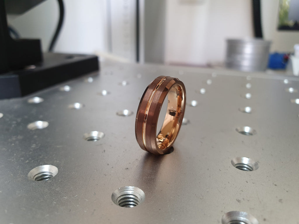 Espresso Tungsten Wedding Band, Rose Gold Tungsten Ring,Men's Tungsten Wedding Band, Brushed Wedding Band, 6mm Tungsten, 18k Rose Gold