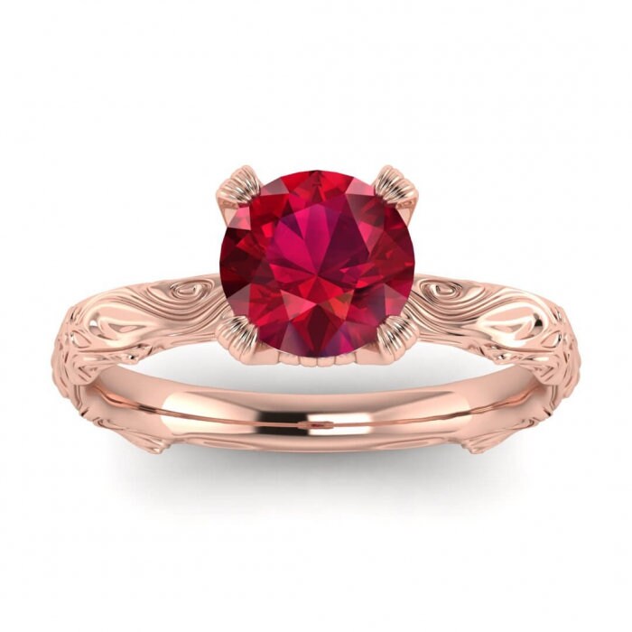 14k rose gold Ara ruby floral ring micro pave setting, petite engagement ring, prong setting, cathedral gallery