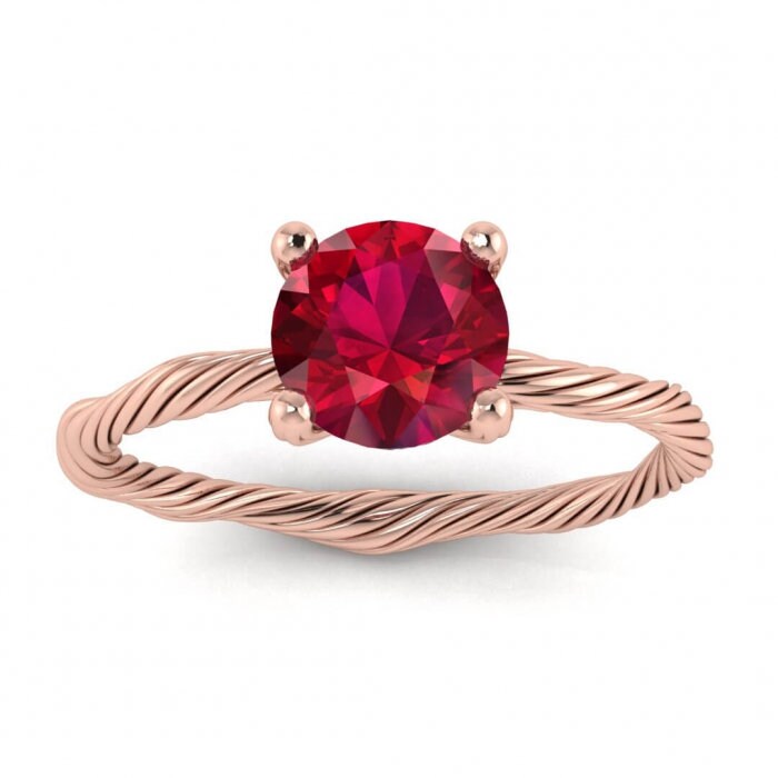 14k rose gold Azalea ruby braided ring twisted band engagement ring,delicate