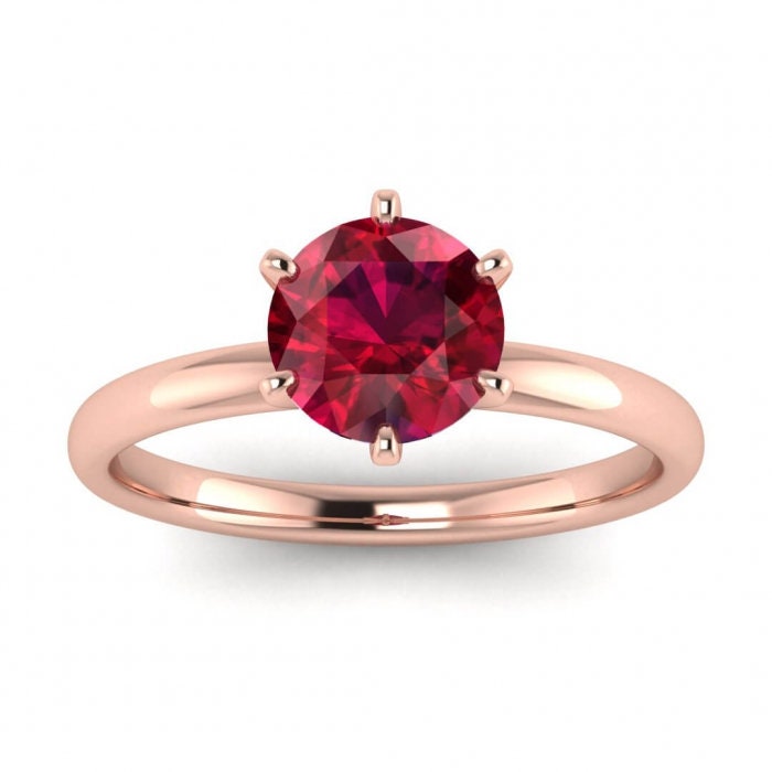 14k rose gold Briar classic ruby engagement ring, petite band, rounded prongs