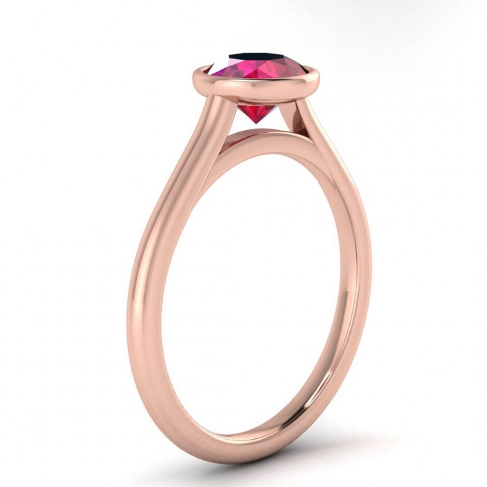 14k rose gold Catalina floating bezel ruby ring, floating bezel, rounded band