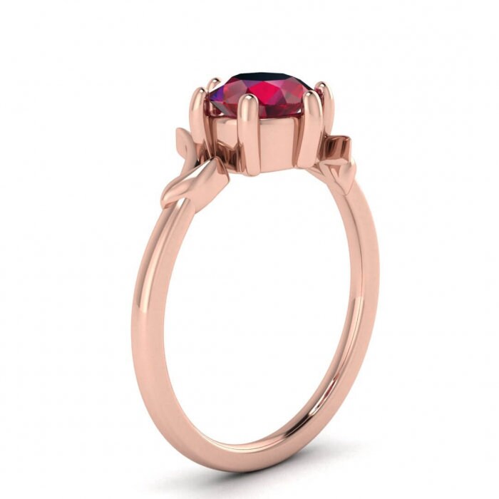 14k rose gold Clea ruby ribbon delicate ring, ribbon, nature inspired, delicate, prong setting, floating setting