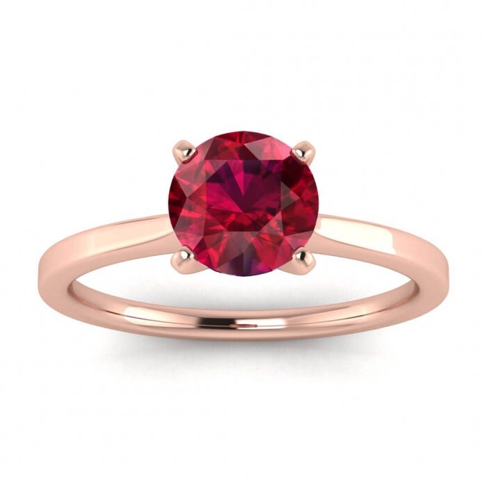 14k rose gold Dovey petite ruby solitaire ring, delicate band, flat top band