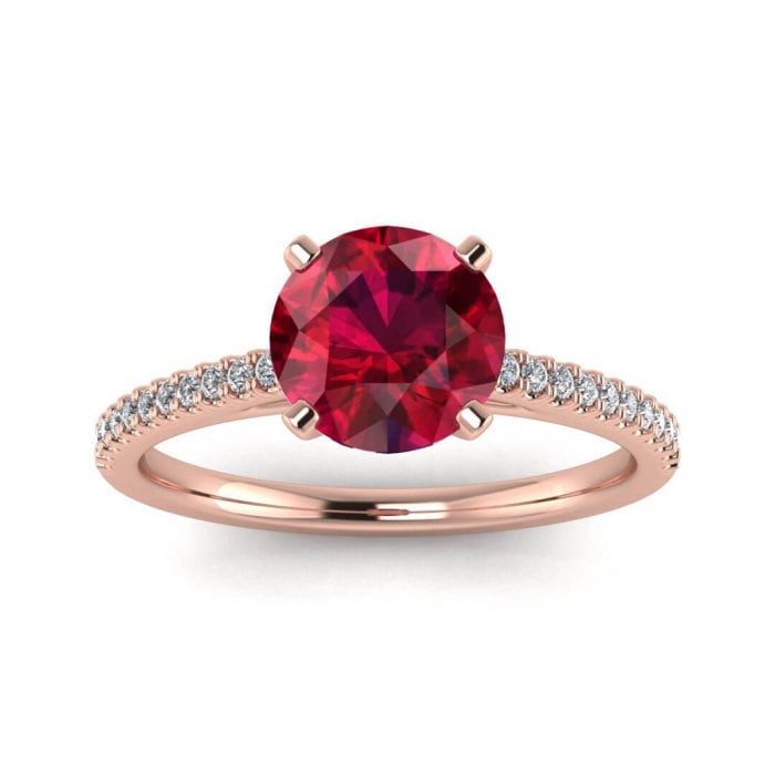 14k rose gold Emma ruby and diamond engagement ring micro pave (1/10 ct. tw.), micro pave , petite ring,prong setting, cathedral gallery