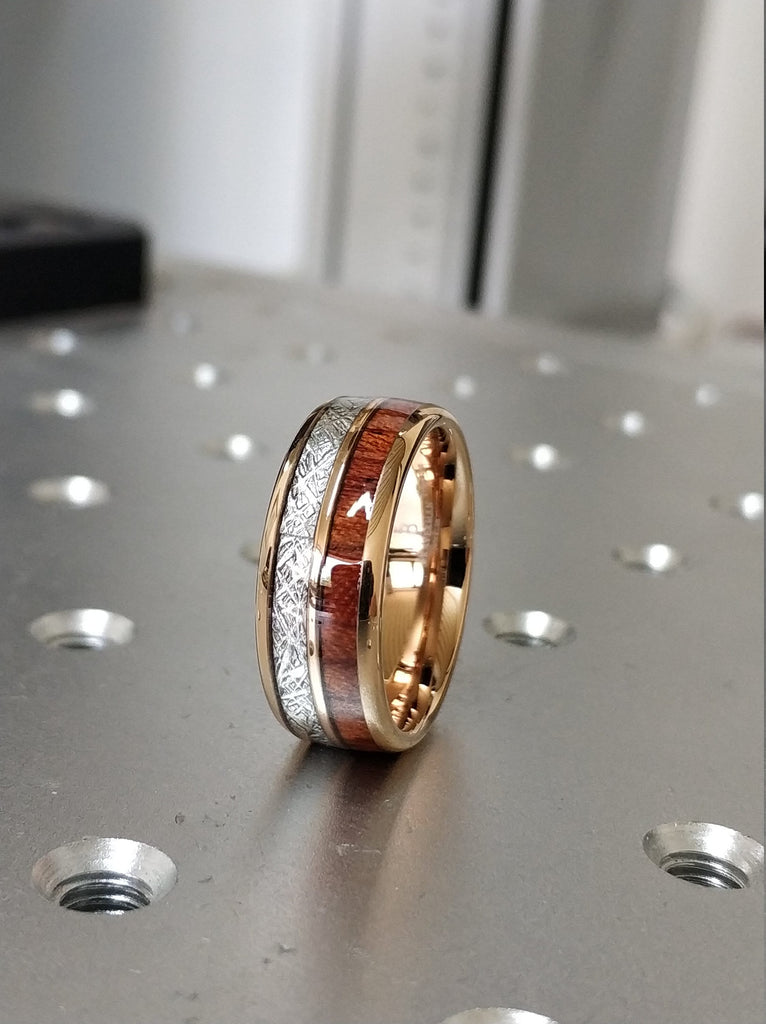 Wood Meteorite Rose Gold Tungsten Ring 6MM Male Female 2 Layer Wedding Band Size 5 to 14 Men Women Anniversary Elegant Engagement Love Gift