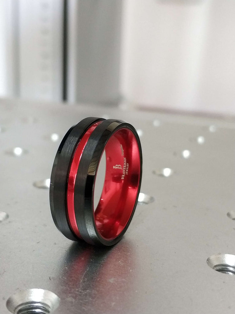 Tungsten Wedding Band, Black Tungsten Band, 6mm Red Tungsten Ring, Tungsten, Tungsten Band, Personalized Engraving, Black Tungsten Ring