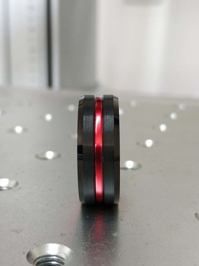 Tungsten Wedding Band, Black Tungsten Band, 6mm Red Tungsten Ring, Tungsten, Tungsten Band, Personalized Engraving, Black Tungsten Ring