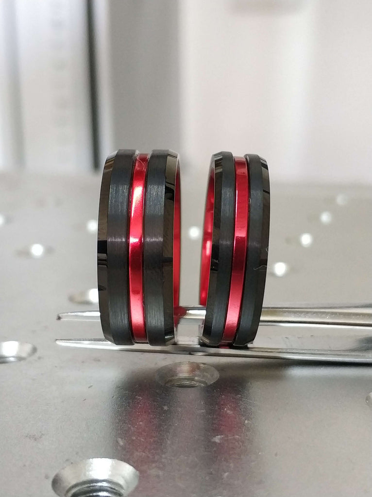 Tungsten Wedding Band, Black Tungsten Band, 8mm Red Tungsten Ring, Tungsten, Tungsten Band, Personalized Engraving, Black Tungsten Ring