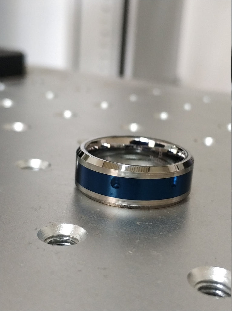 Shiny Blue Tungsten Ring, Blue Tungsten Band, Blue Wedding Ring, Tungsten Wedding Band, Blue And Silver Ring, Blue Band Wedding Ring