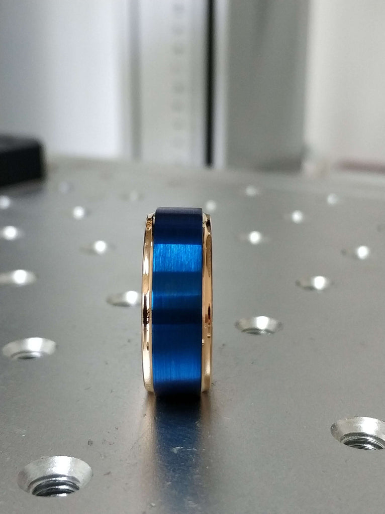 Blue Tungsten Ring For Men, Blue Tungsten Wedding Ring Set, Blue And Rose Gold Ring, Rose Gold Band With Blue, Wedding Band Rose Gold Blue