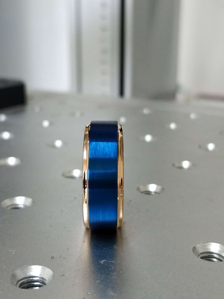 Blue Tungsten Ring For Men, Blue Tungsten Wedding Ring, Blue And Rose Gold Ring, Rose Gold Band With Blue, Wedding Band Rose Gold Blue Ring