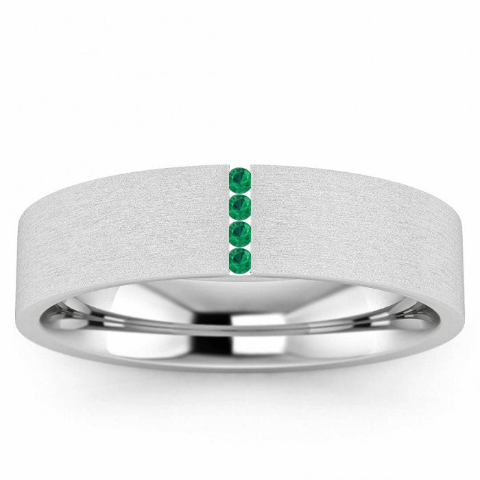 Men's Emerald Ring - Emerald Ring Men - Emerald Wedding Band - 5mm Band With Emeralds - Unique Mens Band - 14k Gold - Ring For Men