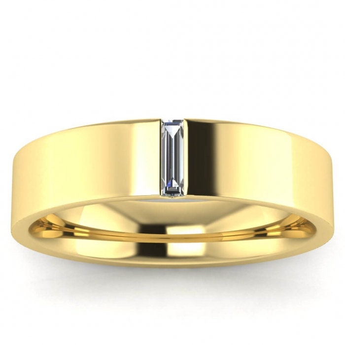 14k yellow gold Baguette diamond wedding band (1/10 ct. tw) flush set baguette, unique band, Stackable Band, Wedding Band, Diamond Stackable