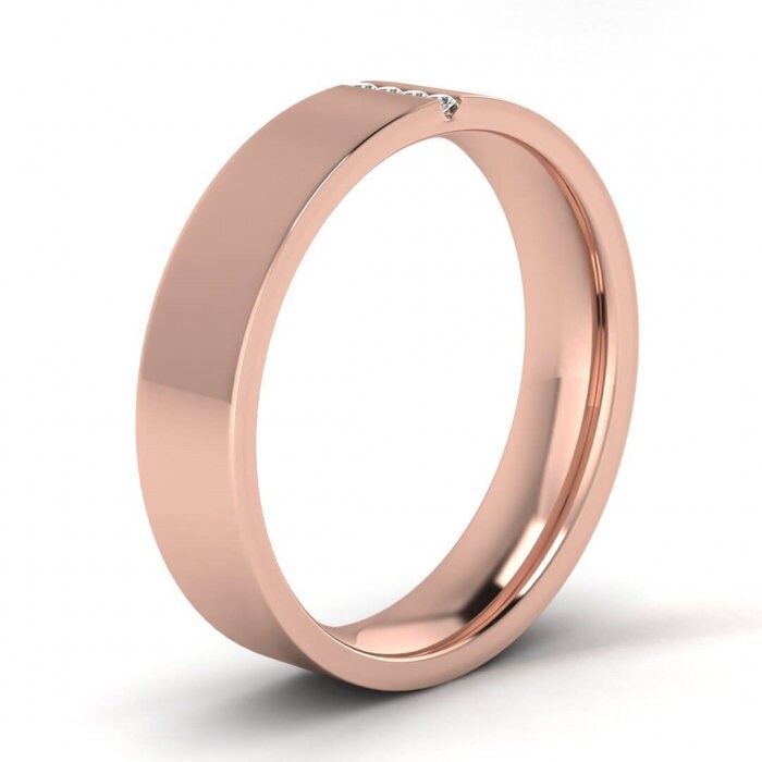 14k rose gold diamond men's ring 5mm, Channel setting, Modern gemstone ring, 14K Rose Gold, Wedding Band