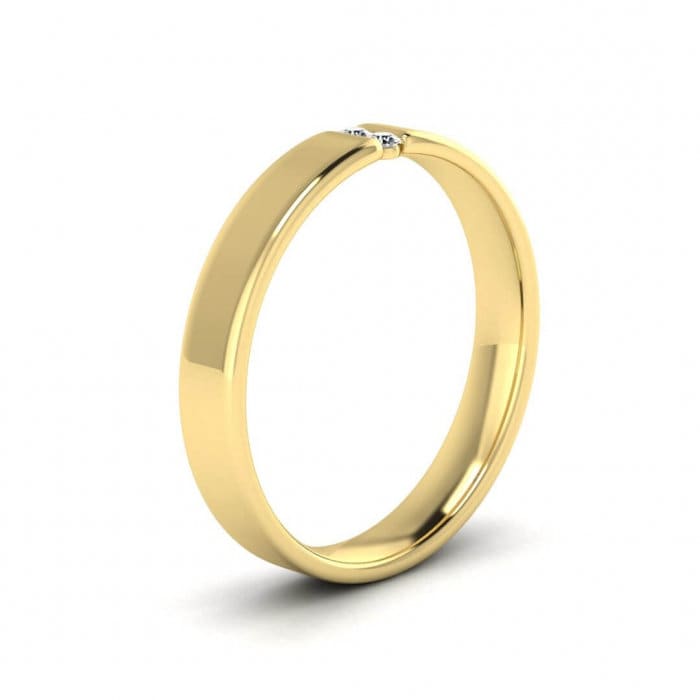 14k yellow gold diamond bezel ring 3mm, Bezel tension like setting, Gemstone band, Round edges, 14K Yellow Gold, Wedding Band