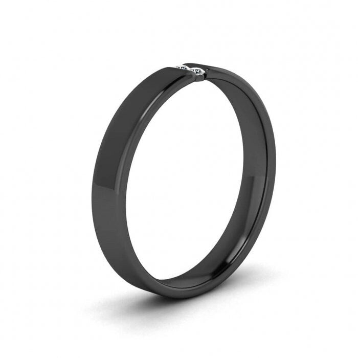 14k black gold diamond bezel ring 3mm, Bezel tension like setting, Gemstone band, Round edges, 14K Black Gold, Wedding Band