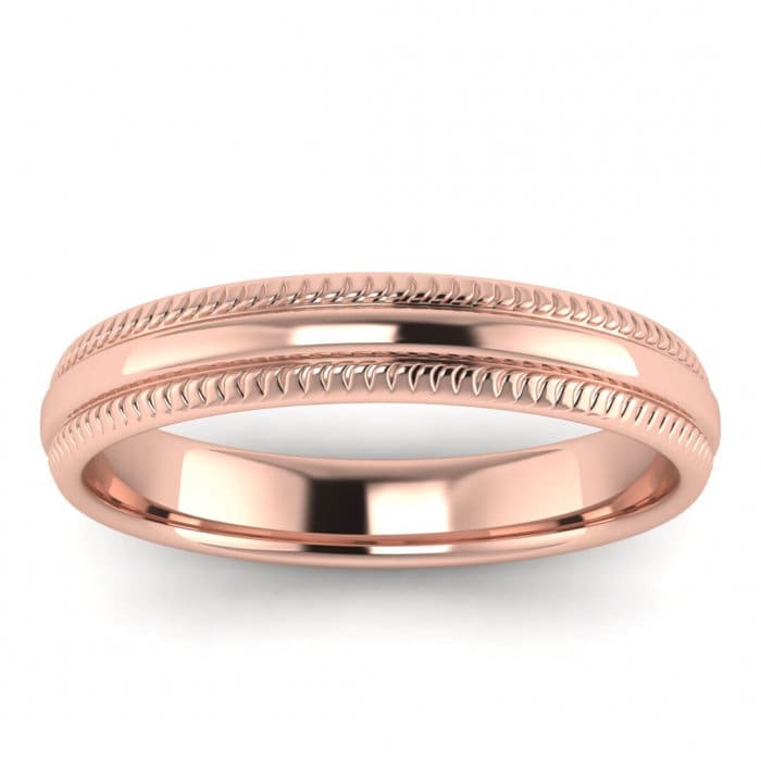 14k rose gold mili milgrain wedding ring 4mm, Domed, Two milgrain, Embelishments on the sides, Comfort fit, 14K Rose Gold, Wedding Band