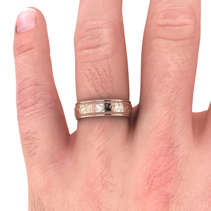 14k rose gold unique floral ring 5.5mm, Leaves, Milgrain, Floral, Engraving, Paisley, 14K Rose Gold, Wedding Band