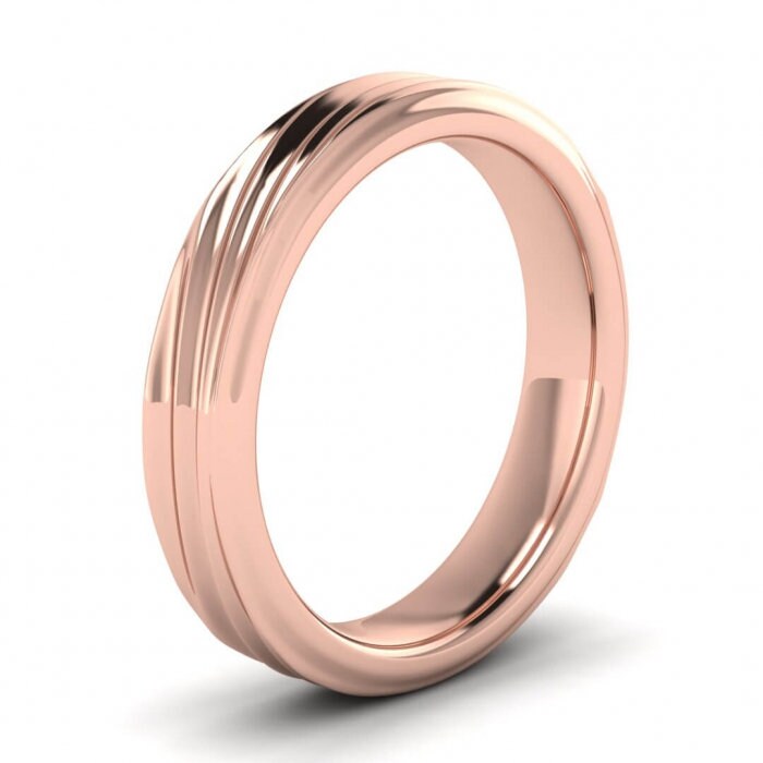 14k rose gold wave wedding ring 4.5mm, Wave texture, Wedding band, Beveled edges, 14K Rose Gold, Wedding Band