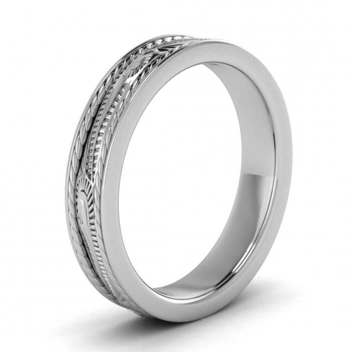 14k white gold scroll wedding ring 4.5mm, Engraved, Ropes design, Unique texture, Wedding, Hand engraved, 14K White Gold, Wedding Band