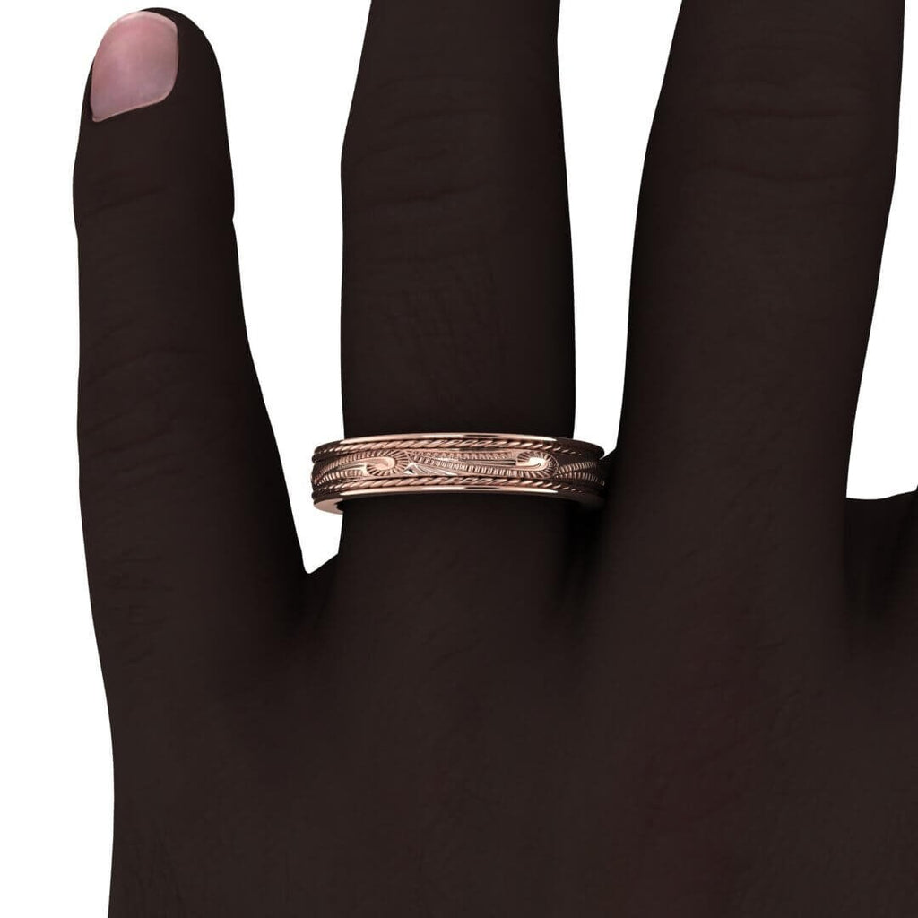 14k rose gold scroll wedding ring 4.5mm, Engraved, Ropes design, Unique texture, Wedding, Hand engraved, 14K Rose Gold, Wedding Band